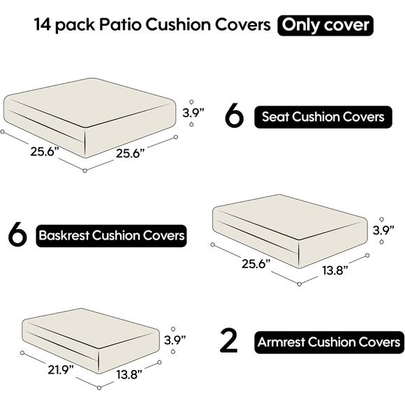 14-Piece Patio Cushion Outdoor Covers with Zipper - for 7 Pieces 6 Seater Sofa - Picture 7 of 8